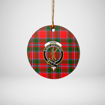 Clan Spens Modern Tartan Crest Round Ceramic Ornament