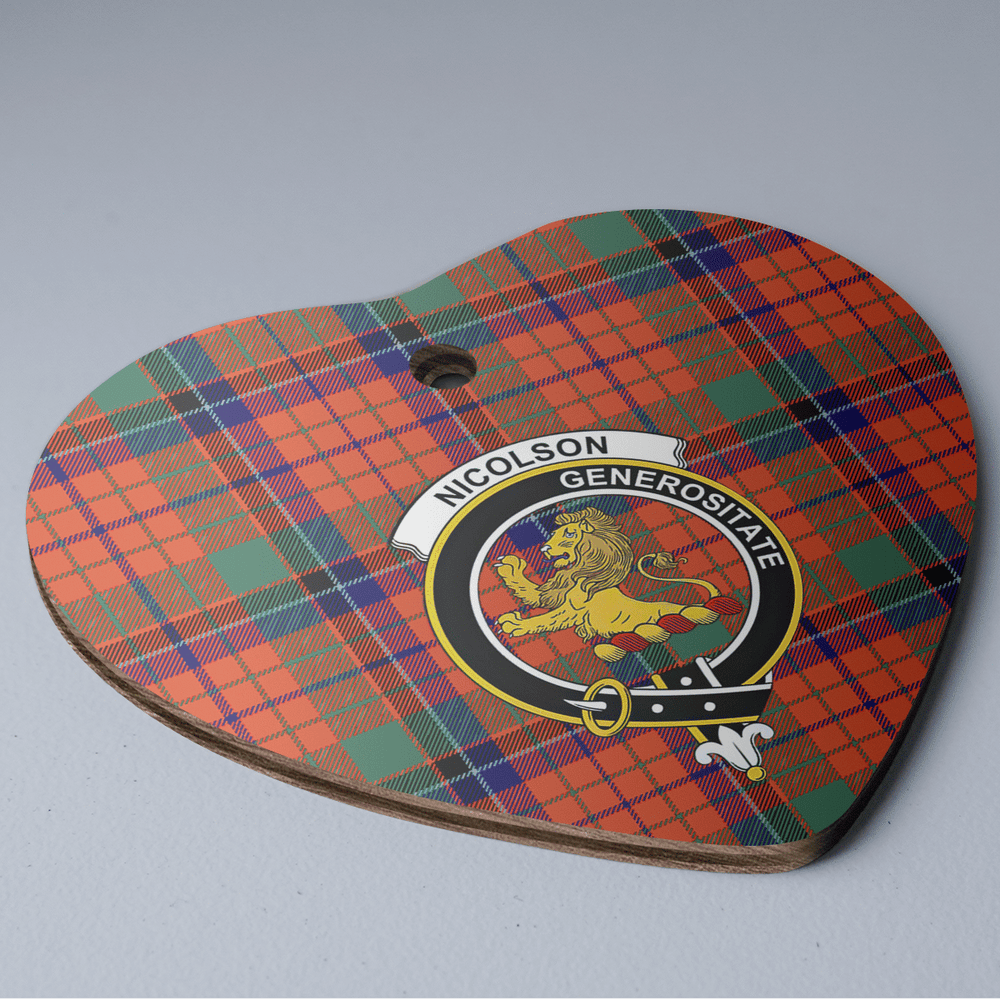 Clan Nicolson Ancient Tartan Crest Heart Ceramic Ornament WG22 Nicolson Ancient Tartan Tartan Christmas   