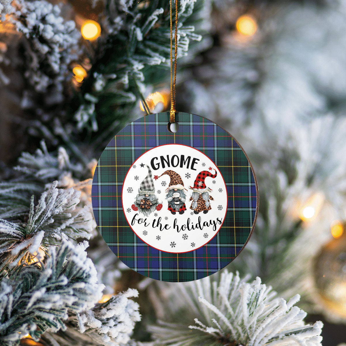 Clan MacInnes Modern Tartan Tartan Crest Gnome Round Ceramic Ornament JP62 MacInnes Modern Tartan Tartan Christmas   