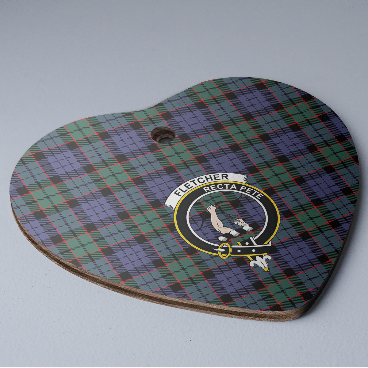 Clan Fletcher Modern Tartan Crest Heart Ceramic Ornament PJ48 Fletcher Modern Tartan Tartan Christmas   