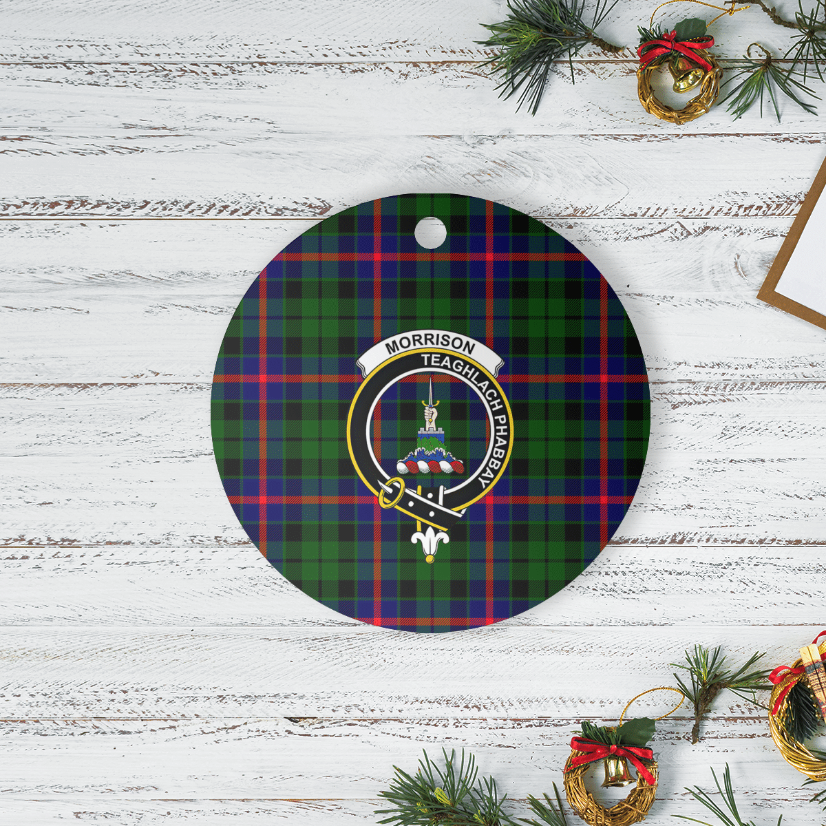 Clan Morrison Modern Tartan Crest Round Ceramic Ornament KB89 Morrison Modern Tartan Tartan Christmas   