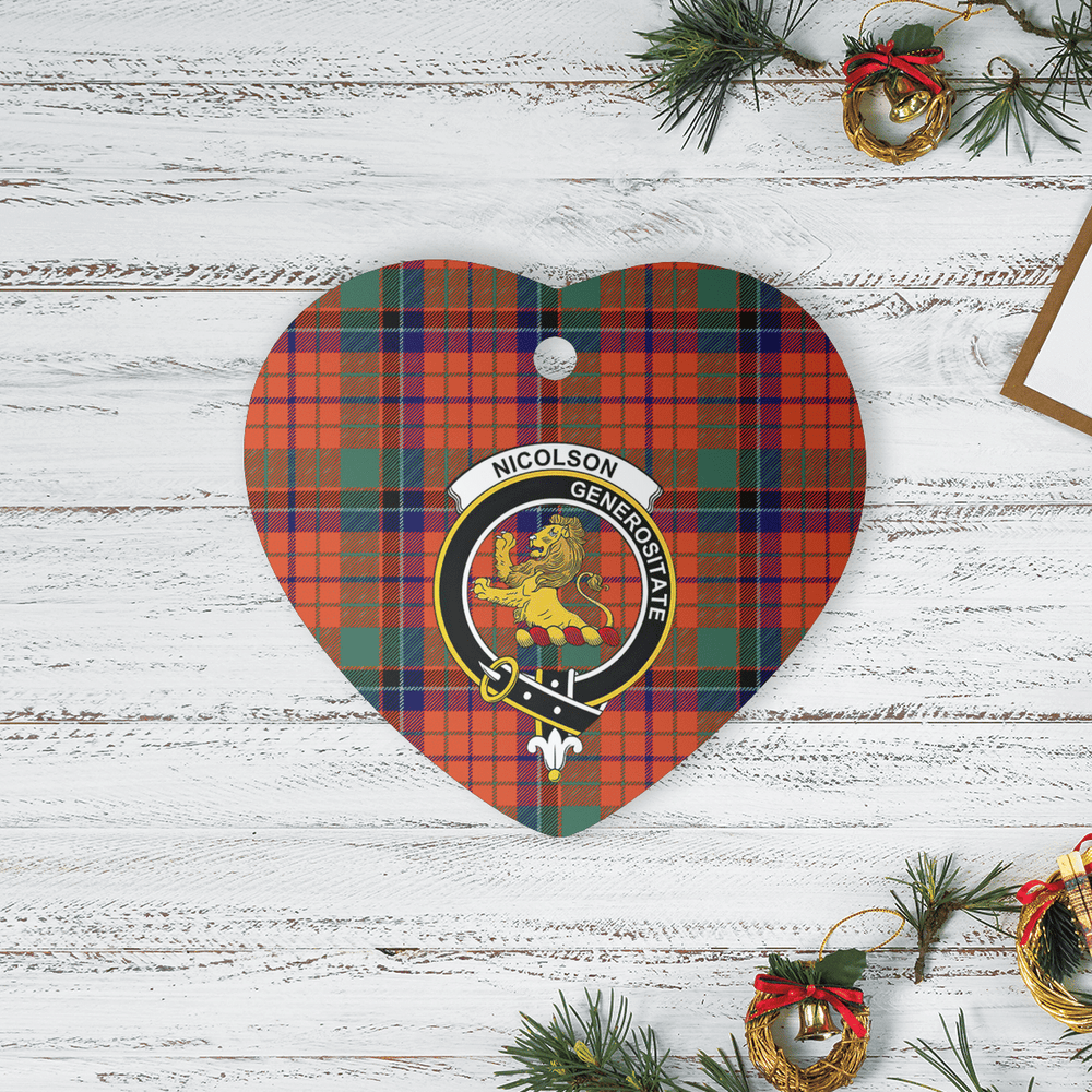 Clan Nicolson Ancient Tartan Crest Heart Ceramic Ornament WG22 Nicolson Ancient Tartan Tartan Christmas   
