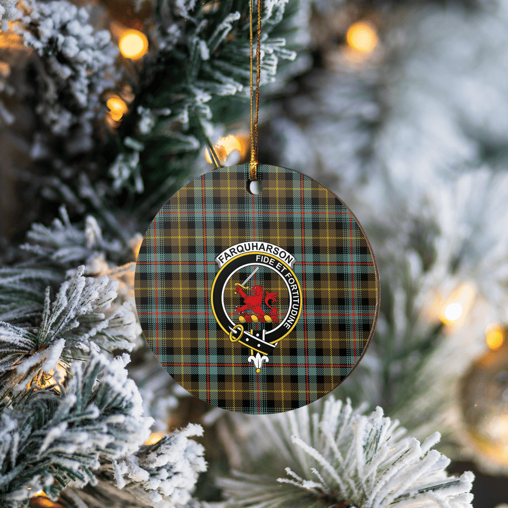 Clan Farquharson Weathered Tartan Crest Round Ceramic Ornament MV21 Farquharson Weathered Tartan Tartan Christmas   
