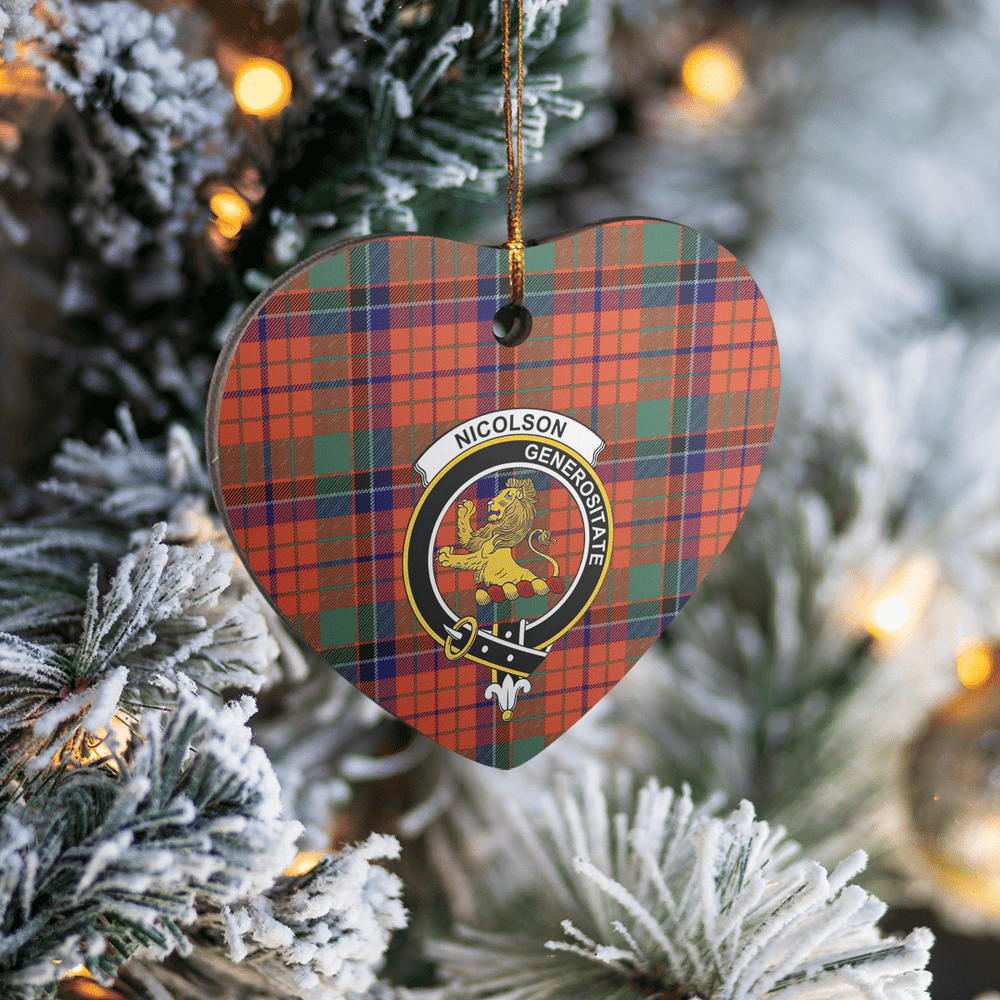 Clan Nicolson Ancient Tartan Crest Heart Ceramic Ornament WG22 Nicolson Ancient Tartan Tartan Christmas   