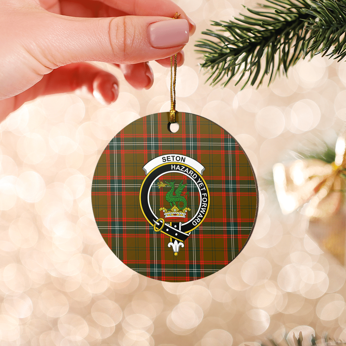 Clan Seton Hunting Modern Tartan Crest Round Ceramic Ornament LN94 Seton Hunting Modern Tartan Tartan Christmas   