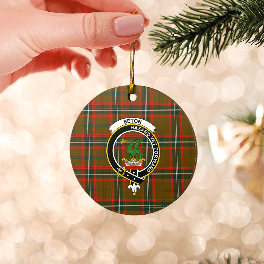 Clan Seton Hunting Modern Tartan Crest Round Ceramic Ornament LN94 Seton Hunting Modern Tartan Tartan Christmas   