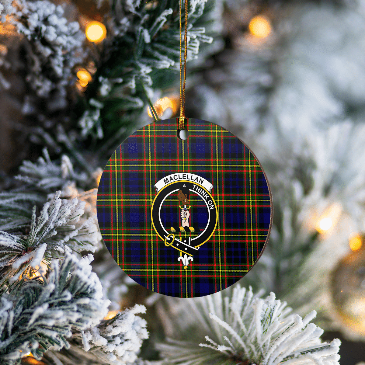 Clan MacLellan Modern Tartan Crest Round Ceramic Ornament BB84 MacLellan Modern Tartan Tartan Christmas   