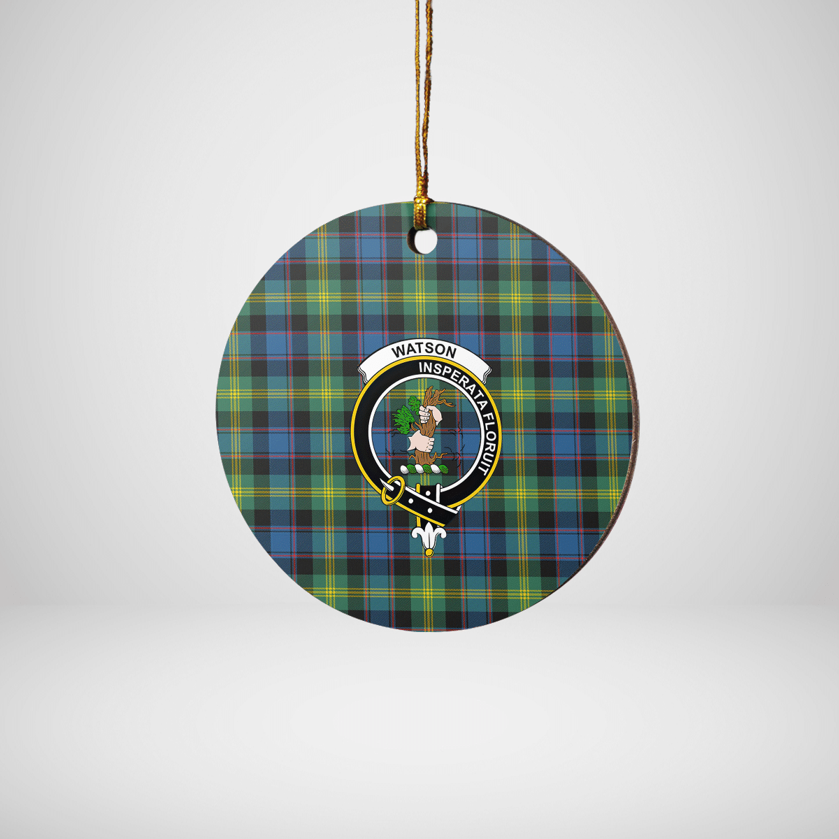 Clan Watson Ancient Tartan Crest Round Ceramic Ornament RL15 Watson Ancient Tartan Tartan Christmas   