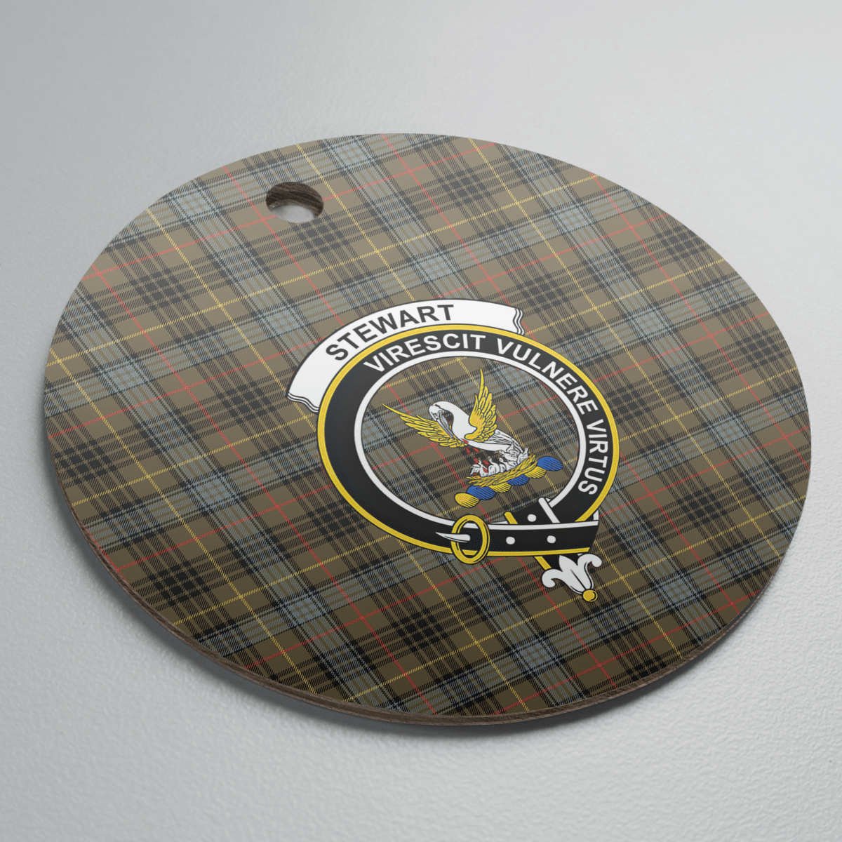 Clan Stewart Hunting Weathered Tartan Crest Round Ceramic Ornament BF12 Stewart Hunting Weathered Tartan Tartan Christmas   