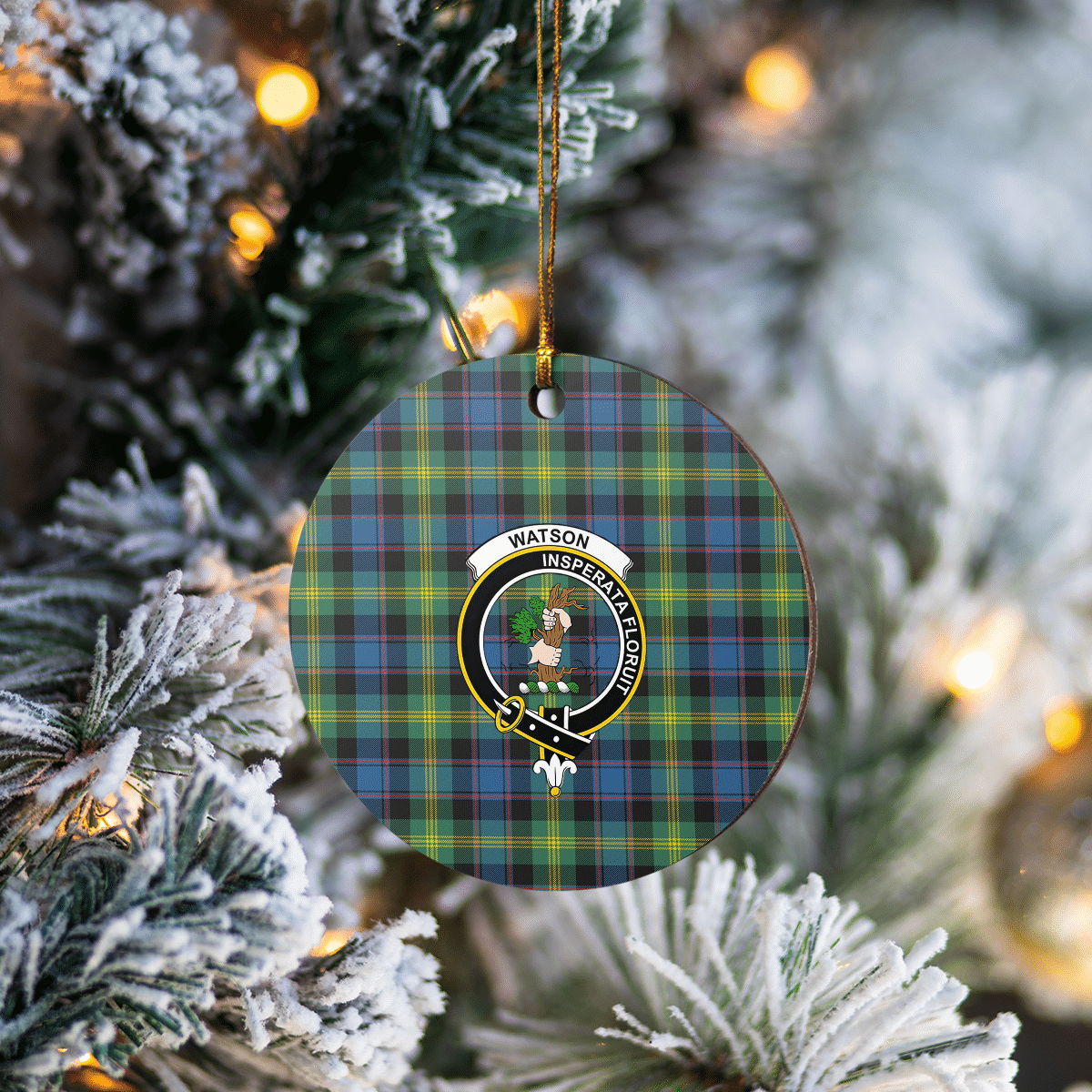 Clan Watson Ancient Tartan Crest Round Ceramic Ornament RL15 Watson Ancient Tartan Tartan Christmas   