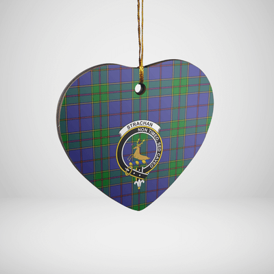 Clan Strachan Tartan Crest Heart Ceramic Ornament