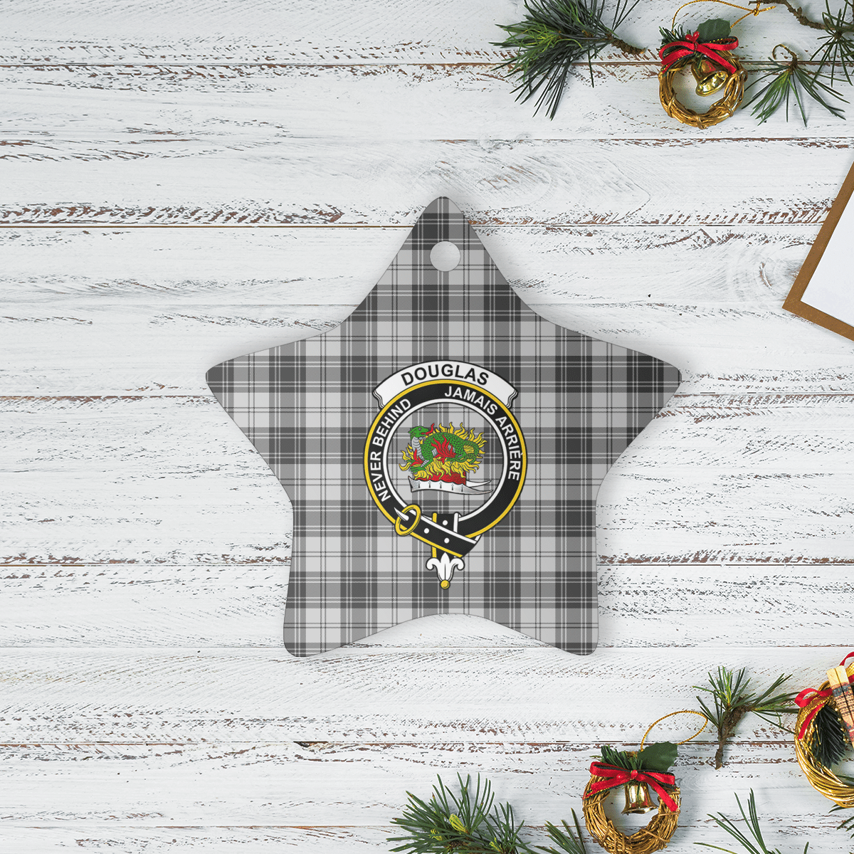 Clan Douglas Grey Modern Tartan Crest Star Ceramic Ornament RO27 Douglas Grey Modern Tartan Tartan Christmas   