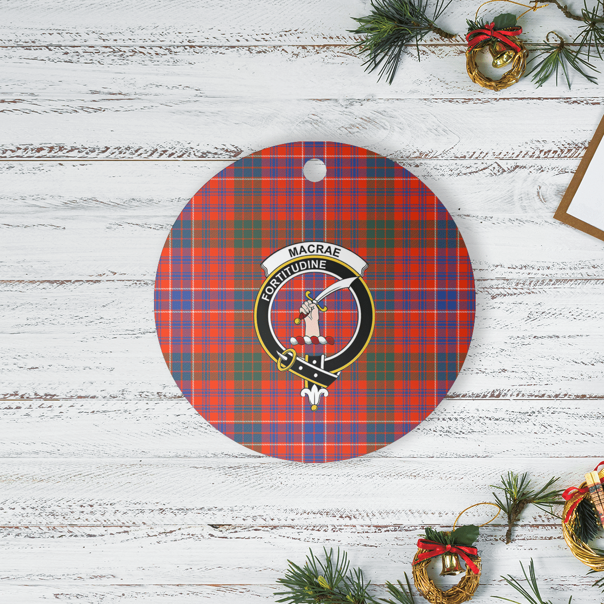 Clan MacRae Ancient Tartan Crest Round Ceramic Ornament KN11 MacRae Ancient Tartan Tartan Christmas   