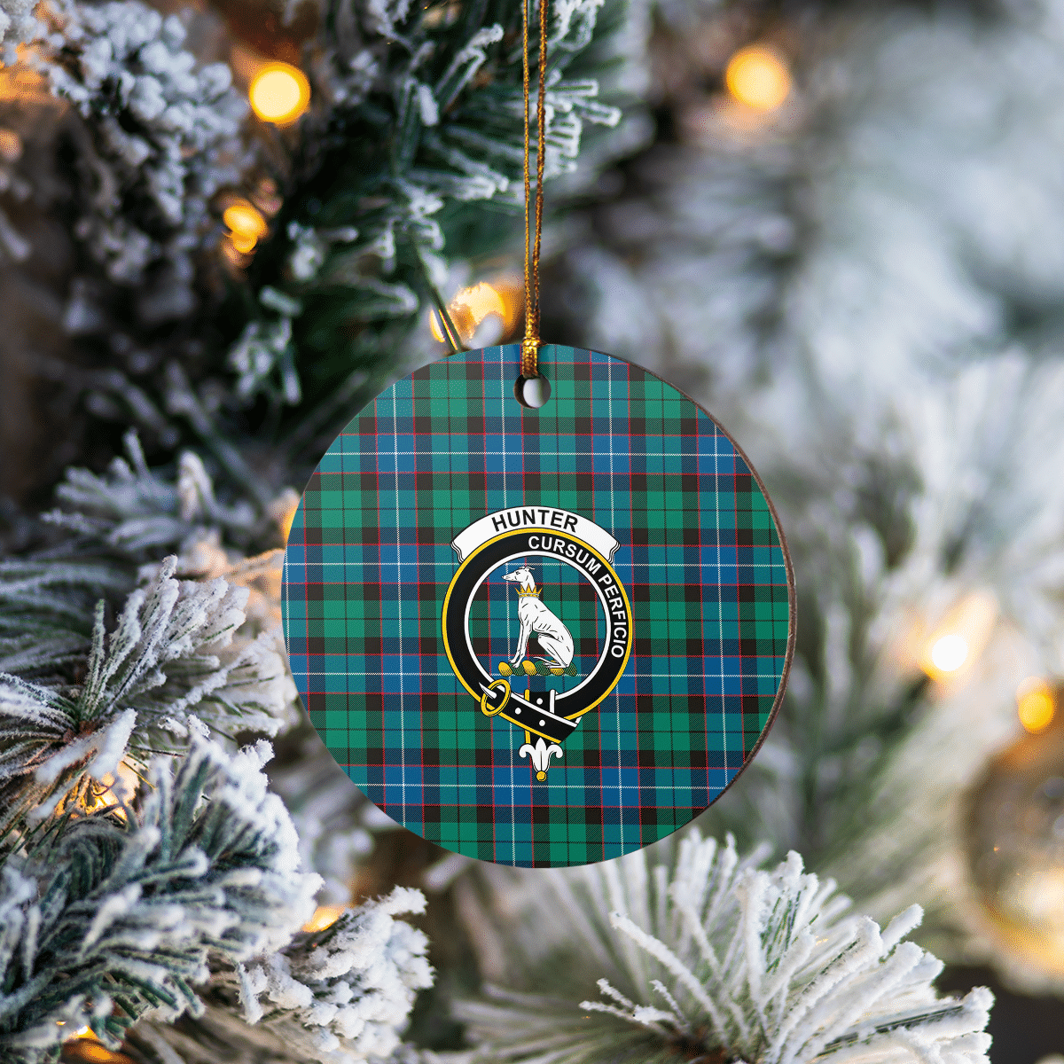 Clan Hunter Ancient Tartan Crest Round Ceramic Ornament WF70 Hunter Ancient Tartan Tartan Christmas   
