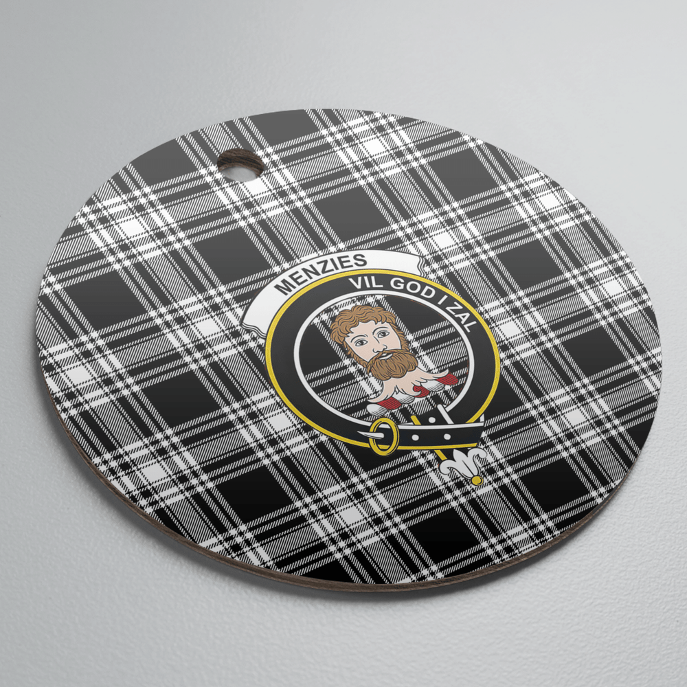 Clan Menzies Black & White Modern Tartan Crest Round Ceramic Ornament WV37 Menzies Black & White Modern Tartan Tartan Christmas   