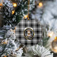 Clan Menzies Black & White Modern Tartan Crest Round Ceramic Ornament WV37 Menzies Black & White Modern Tartan Tartan Christmas   