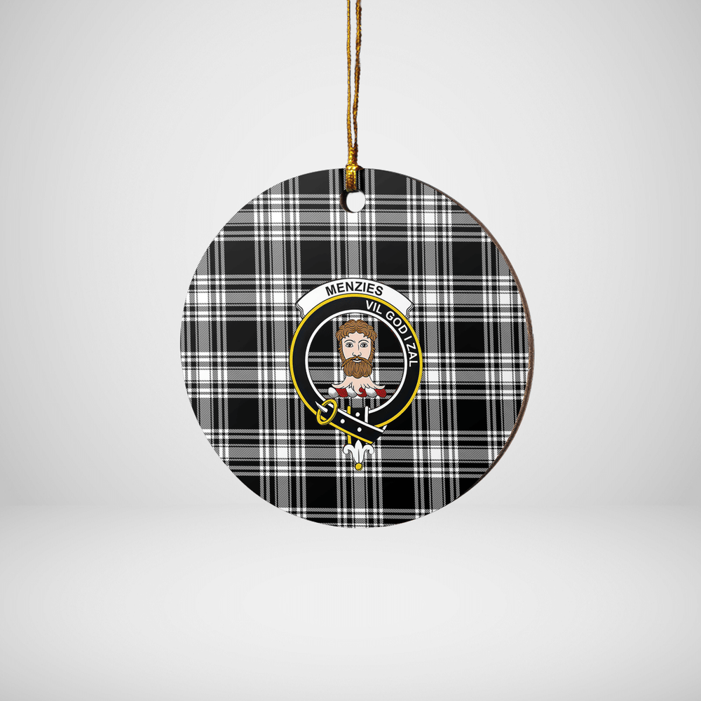 Clan Menzies Black & White Modern Tartan Crest Round Ceramic Ornament WV37 Menzies Black & White Modern Tartan Tartan Christmas   