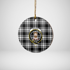 Clan Menzies Black & White Modern Tartan Crest Round Ceramic Ornament WV37 Menzies Black & White Modern Tartan Tartan Christmas   