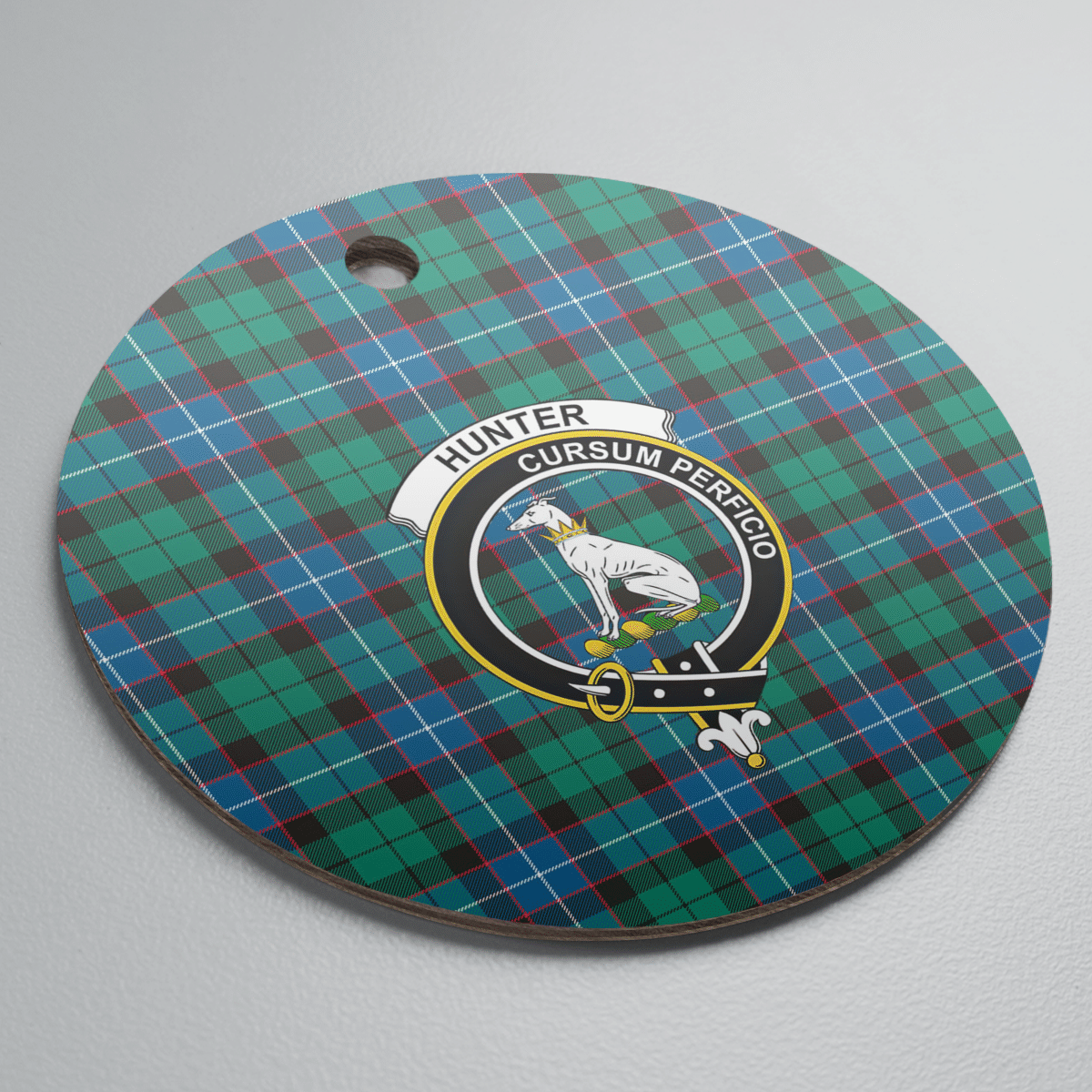 Clan Hunter Ancient Tartan Crest Round Ceramic Ornament WF70 Hunter Ancient Tartan Tartan Christmas   