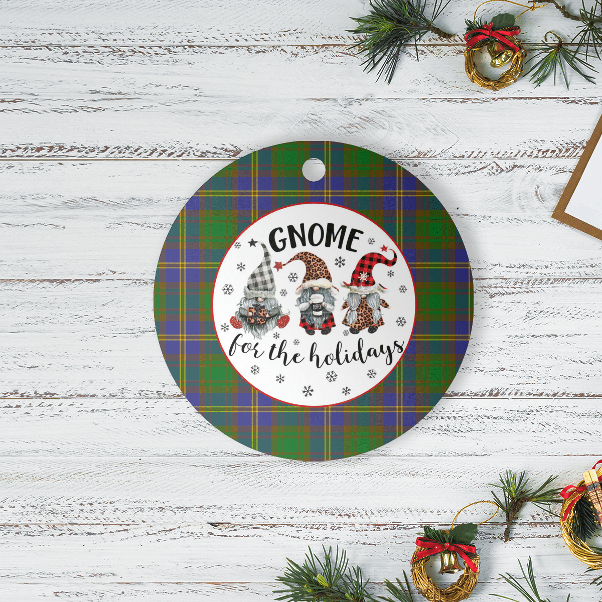 Clan Strange of Balkaskie Tartan Tartan Crest Gnome Round Ceramic Ornament GJ96 Strange of Balkaskie Tartan Tartan Christmas   