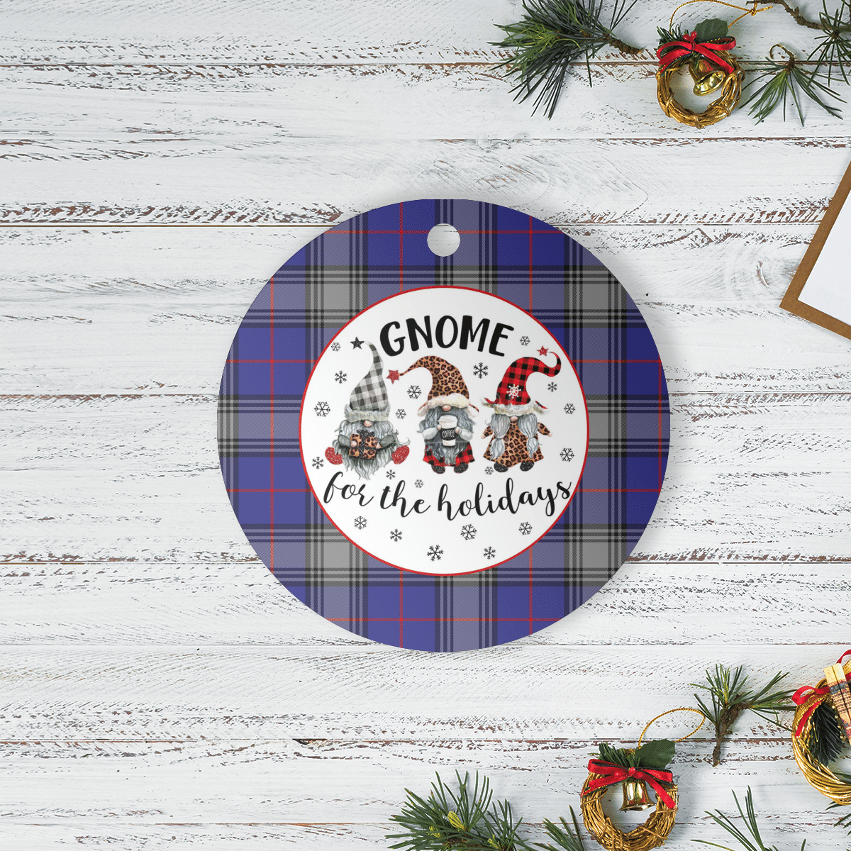 Clan Kinnaird Tartan Tartan Crest Gnome Round Ceramic Ornament CV97 Kinnaird Tartan Tartan Christmas   