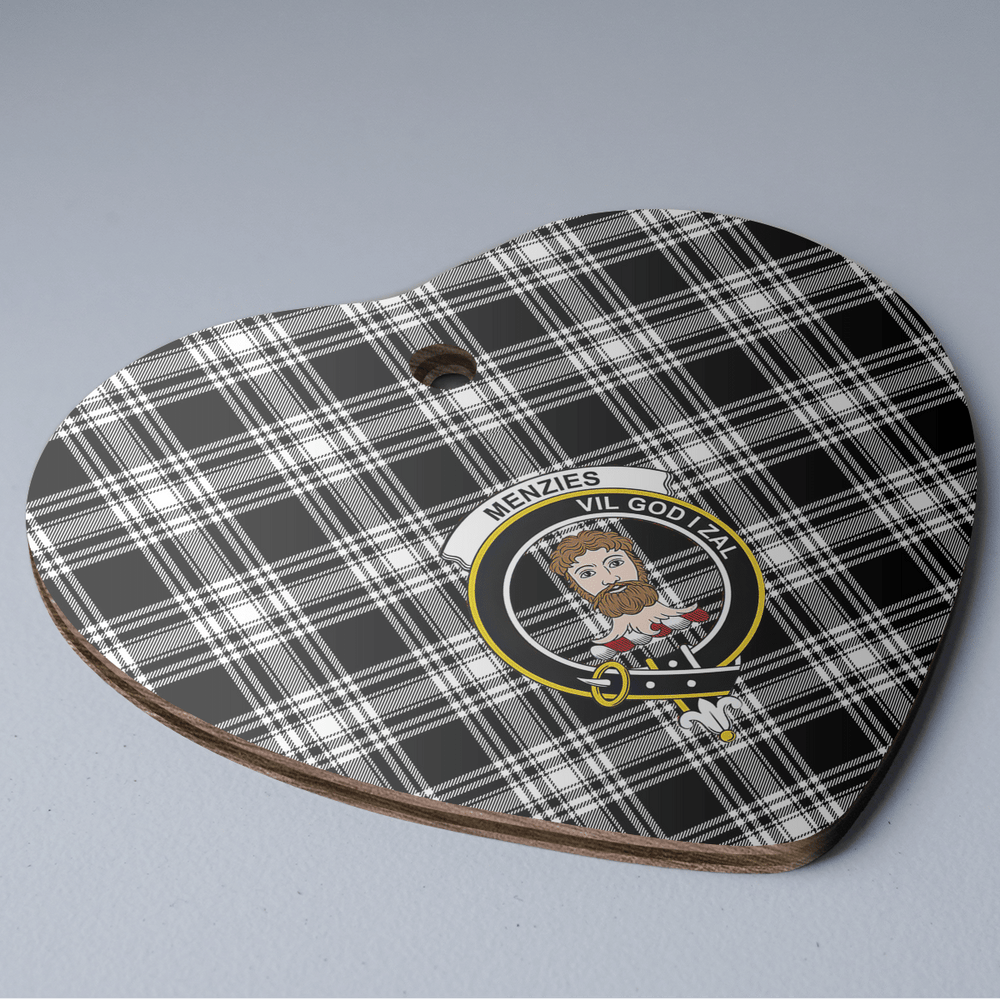 Clan Menzies Black & White Modern Tartan Crest Heart Ceramic Ornament MR84 Menzies Black & White Modern Tartan Tartan Christmas   