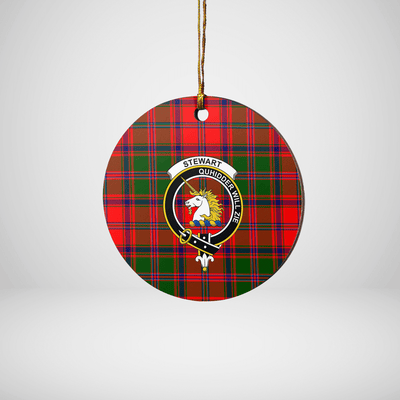 Clan Stewart of Appin Modern Tartan Crest Round Ceramic Ornament