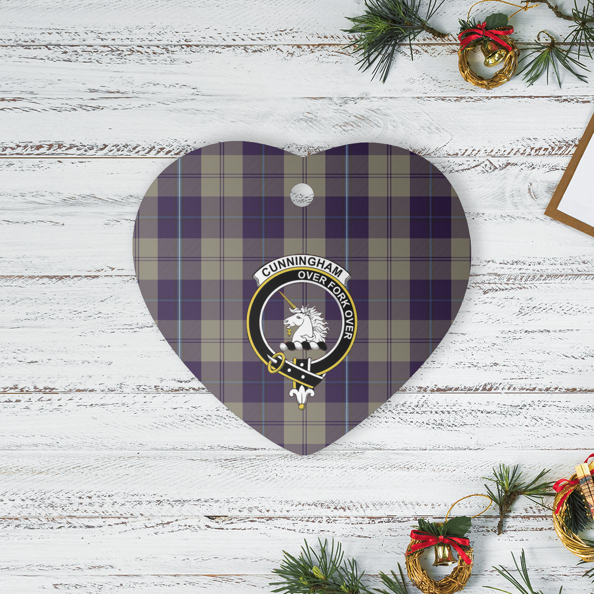 Clan Cunningham Dress Blue Dancers Tartan Crest Heart Ceramic Ornament FD12 Cunningham Dress Blue Dancers Tartan Tartan Christmas   