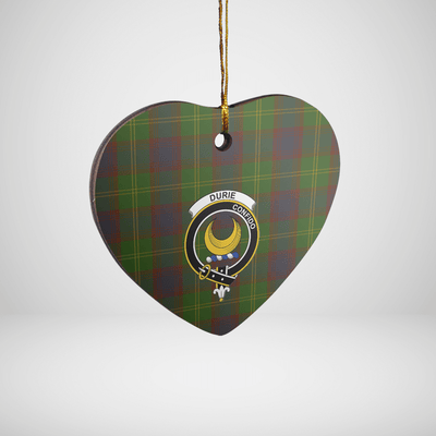 Clan Durie Tartan Crest Heart Ceramic Ornament