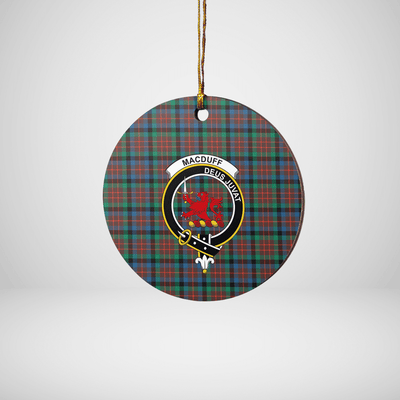 Clan MacDuff Hunting Ancient Tartan Crest Round Ceramic Ornament