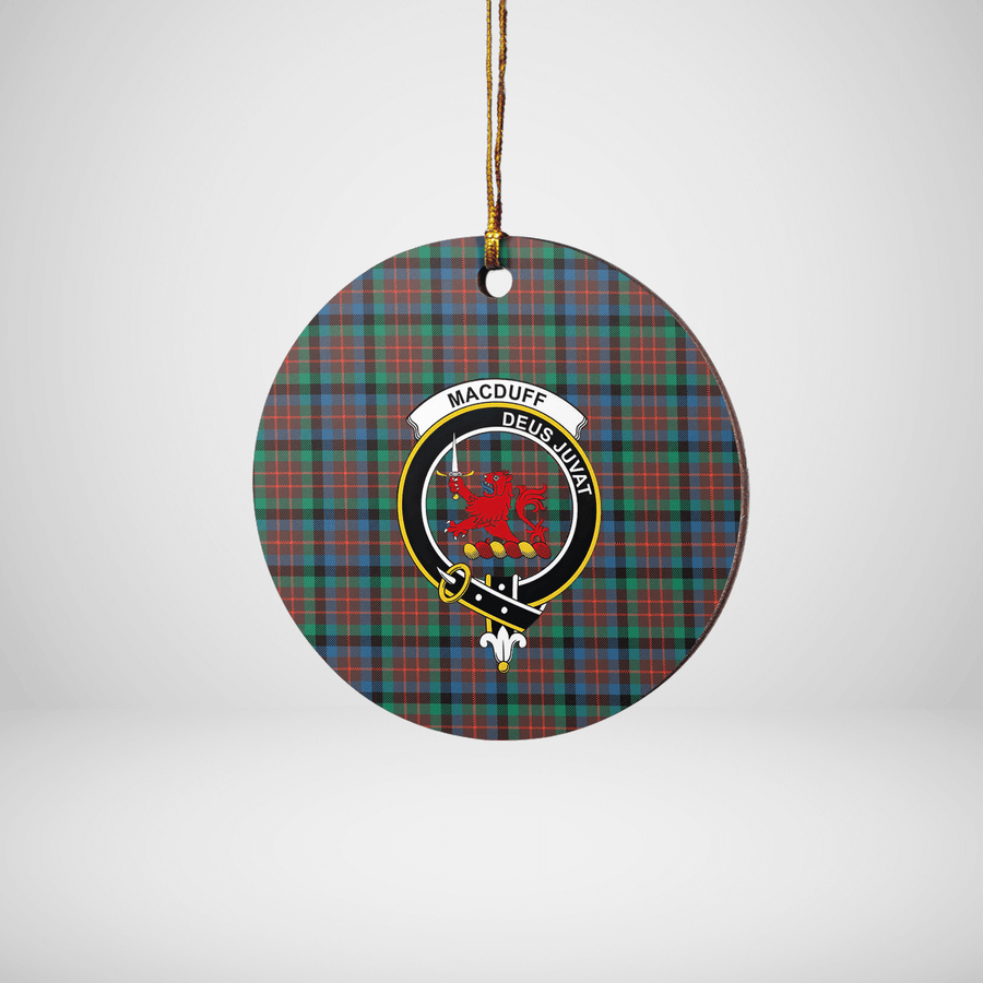 Clan MacDuff Hunting Ancient Tartan Crest Round Ceramic Ornament DM81 MacDuff Hunting Ancient Tartan Tartan Christmas   
