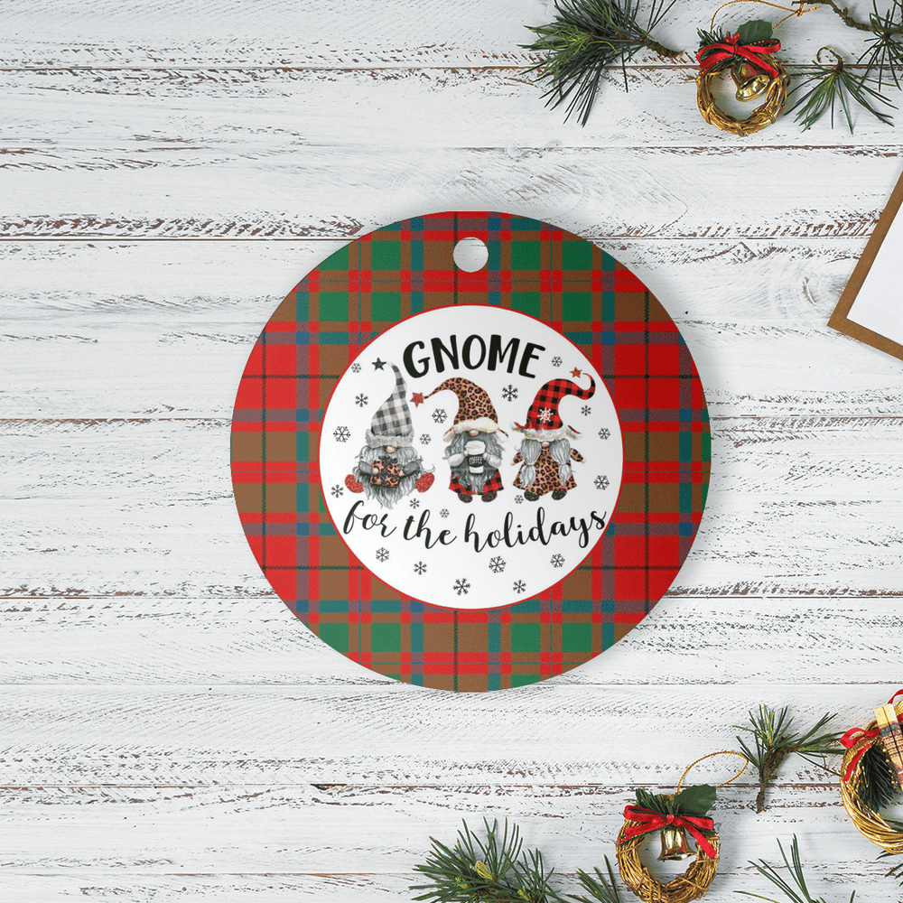 Clan McIlvian Tartan Tartan Crest Gnome Round Ceramic Ornament NU28 McIlvian Tartan Tartan Christmas   