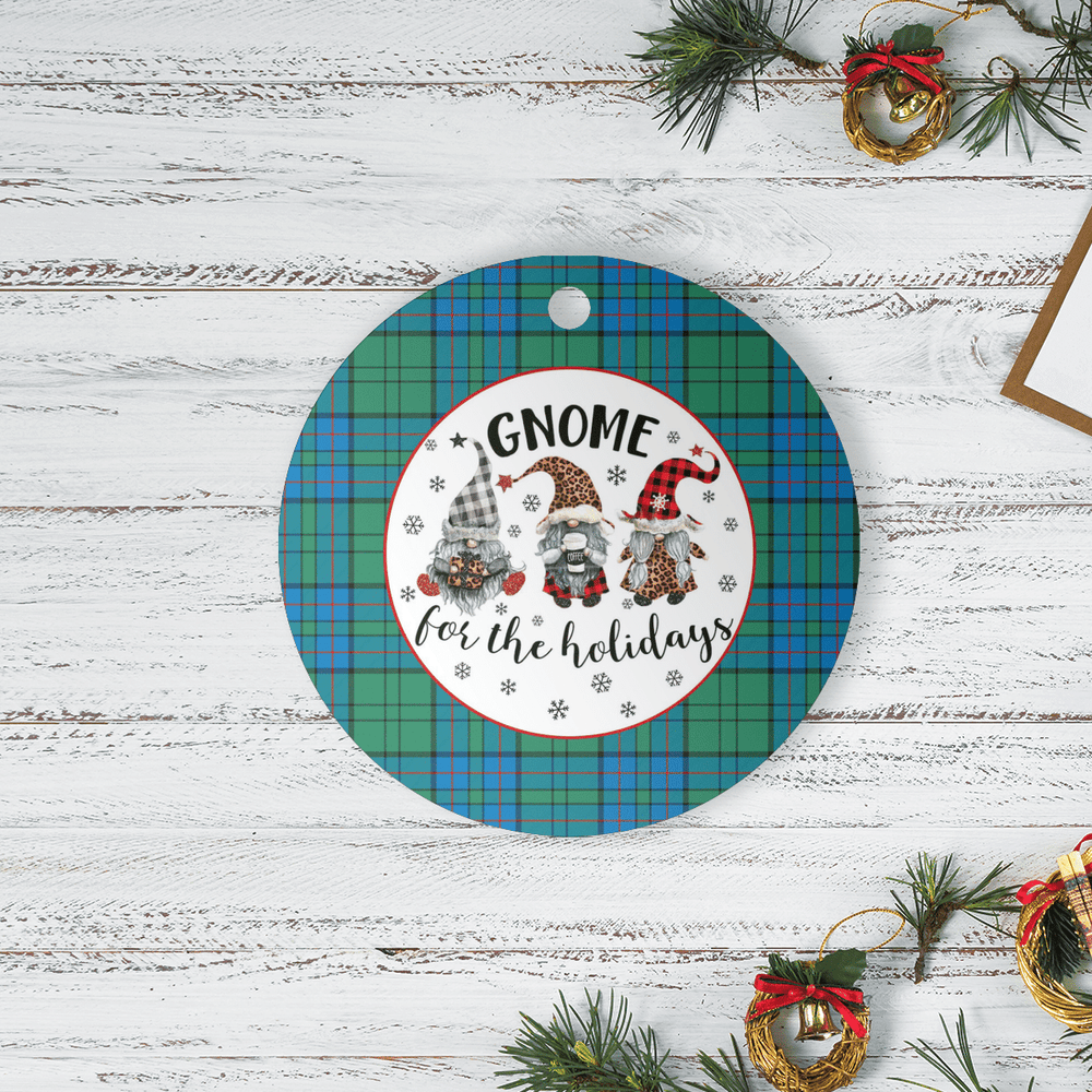 Clan Lockhart Tartan Tartan Crest Gnome Round Ceramic Ornament XW46 Lockhart Tartan Tartan Christmas   