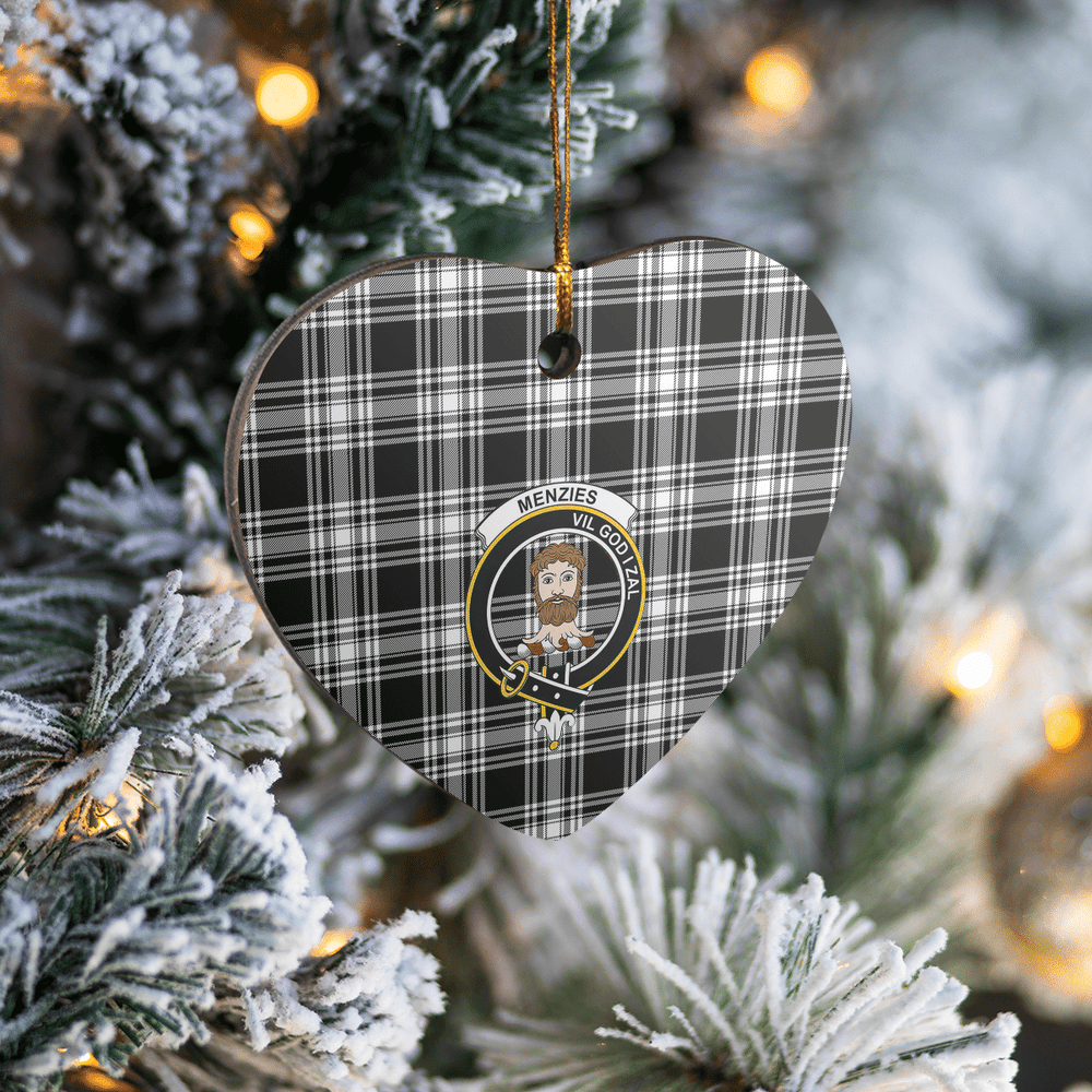 Clan Menzies Black & White Modern Tartan Crest Heart Ceramic Ornament MR84 Menzies Black & White Modern Tartan Tartan Christmas   