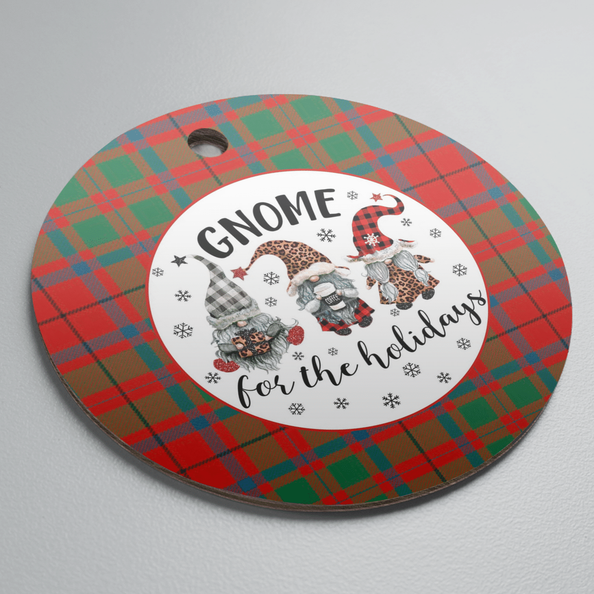 Clan McIlvian Tartan Tartan Crest Gnome Round Ceramic Ornament NU28 McIlvian Tartan Tartan Christmas   
