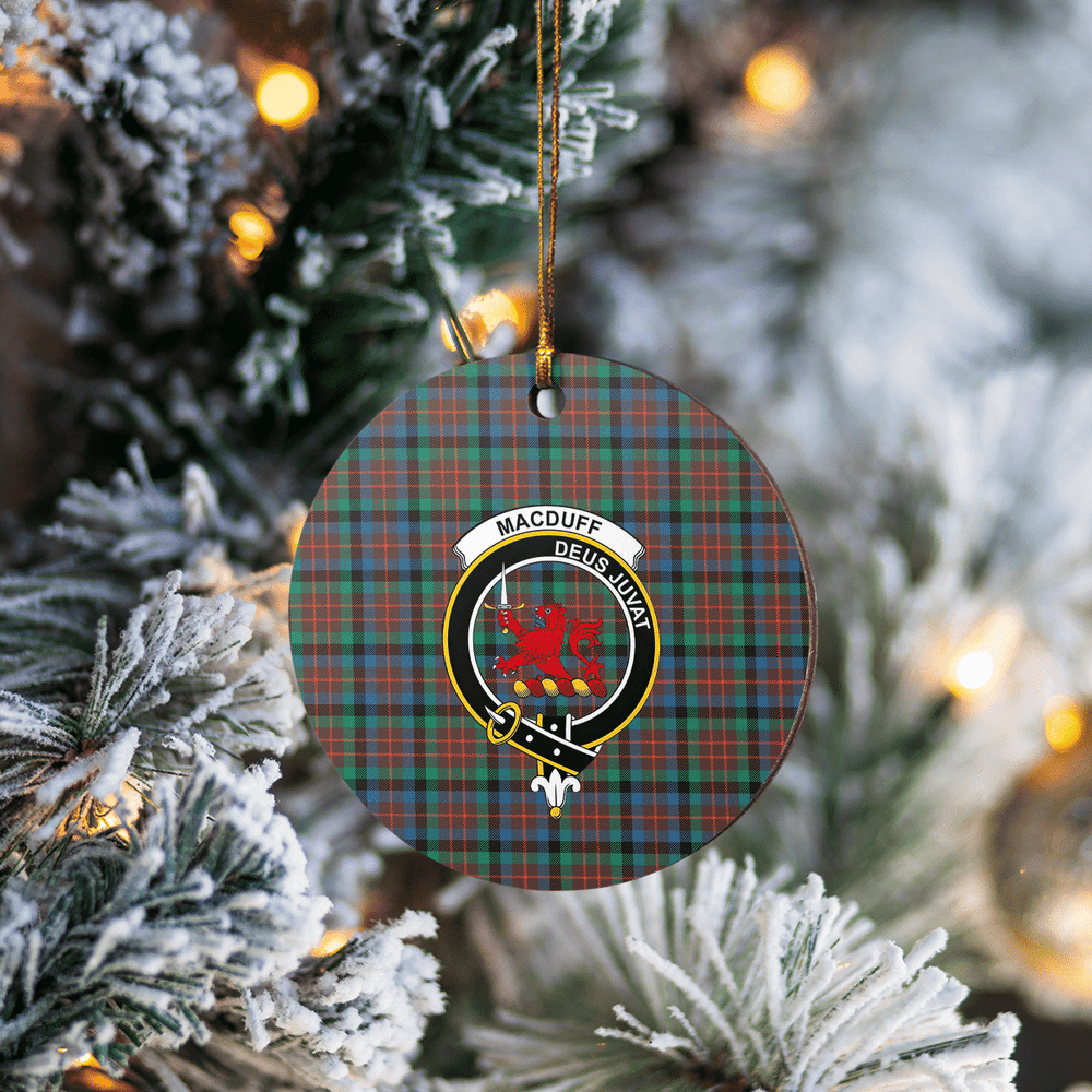 Clan MacDuff Hunting Ancient Tartan Crest Round Ceramic Ornament DM81 MacDuff Hunting Ancient Tartan Tartan Christmas   