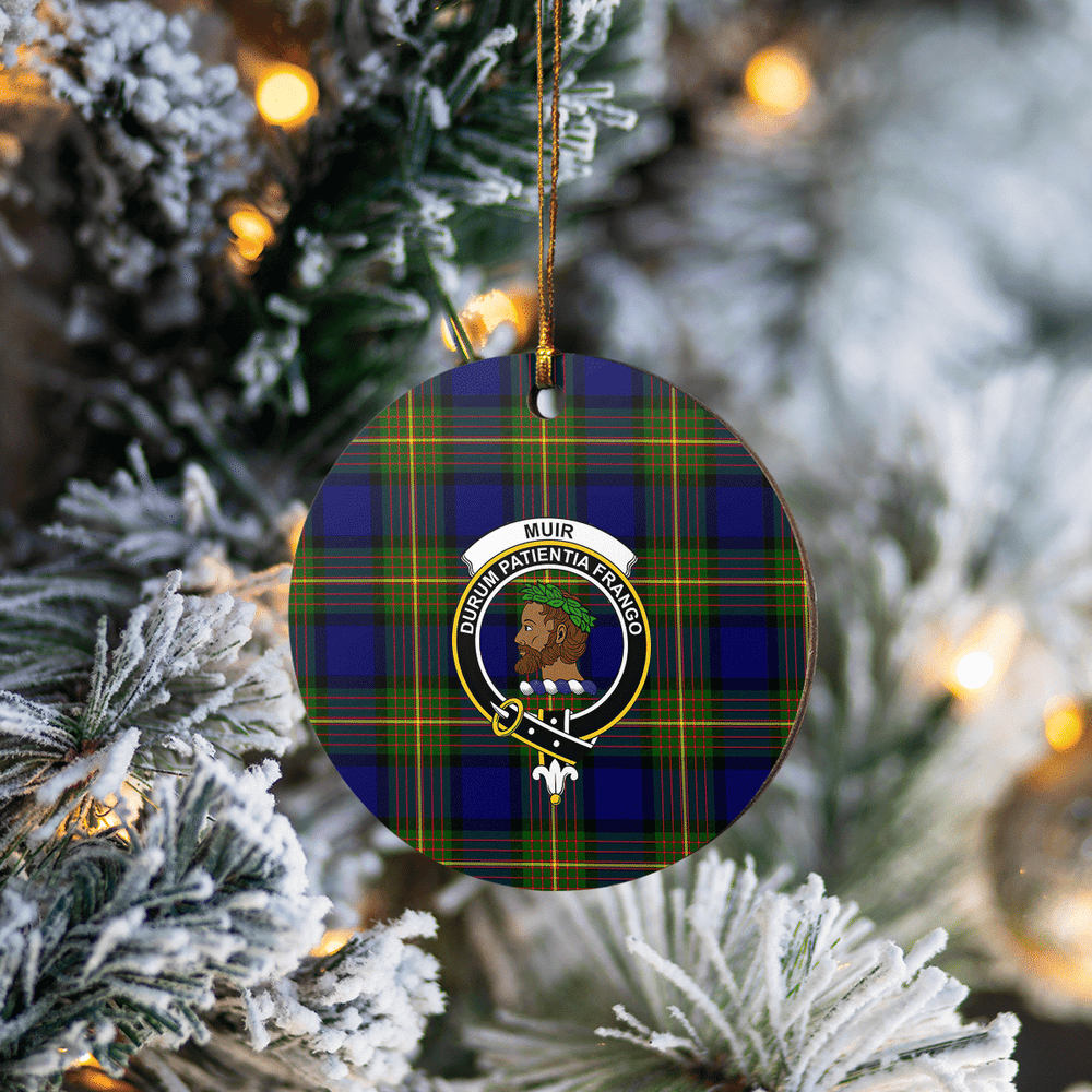 Clan Muir Tartan Crest Round Ceramic Ornament HV11 Muir Tartan Tartan Christmas   