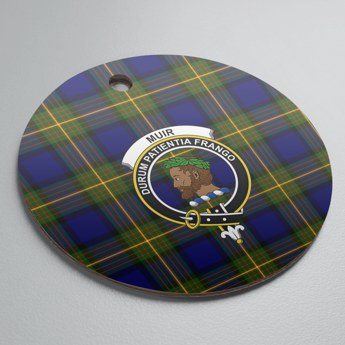 Clan Muir Tartan Crest Round Ceramic Ornament HV11 Muir Tartan Tartan Christmas   
