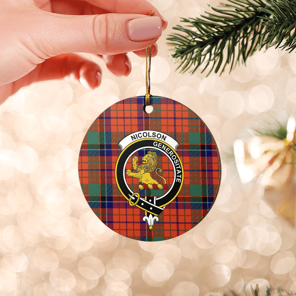 Clan Nicolson Ancient Tartan Crest Round Ceramic Ornament WE73 Nicolson Ancient Tartan Tartan Christmas   