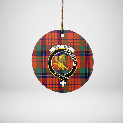 Clan Nicolson Ancient Tartan Crest Round Ceramic Ornament