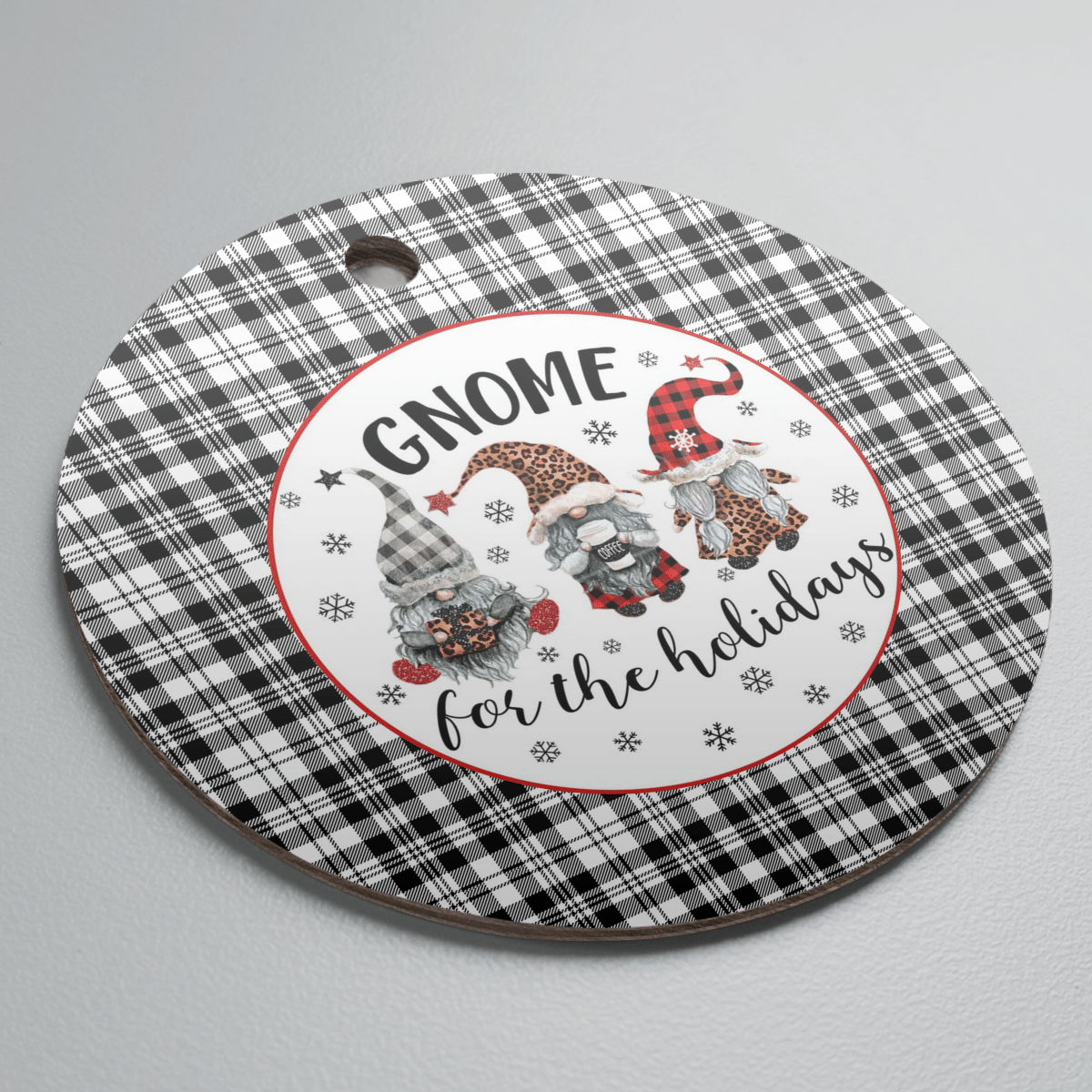 Clan Scott Black & White Modern Tartan Tartan Crest Gnome Round Ceramic Ornament XA13 Scott Black & White Modern Tartan Tartan Christmas   