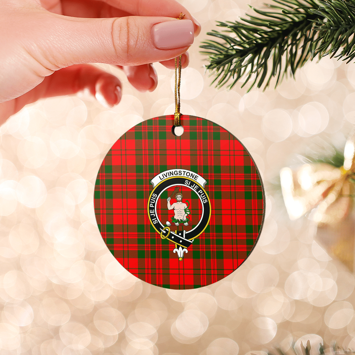 Clan Livingstone Modern Tartan Crest Round Ceramic Ornament KP17 Livingstone Modern Tartan Tartan Christmas   