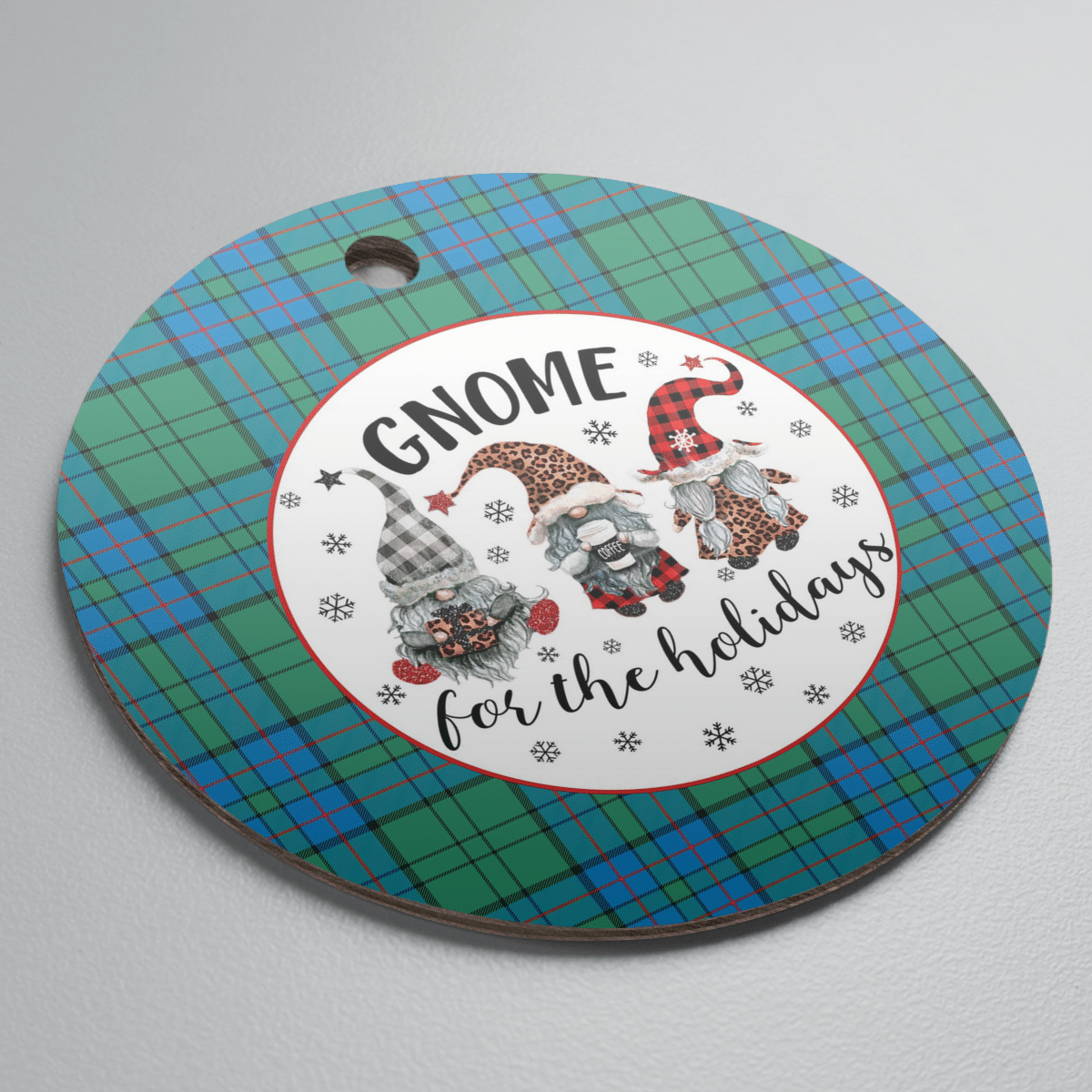Clan Lockhart Tartan Tartan Crest Gnome Round Ceramic Ornament XW46 Lockhart Tartan Tartan Christmas   
