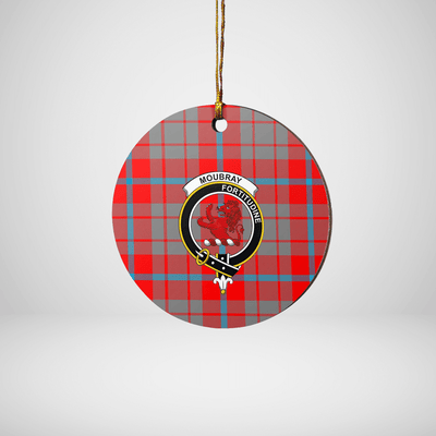 Clan Moubray Tartan Crest Round Ceramic Ornament