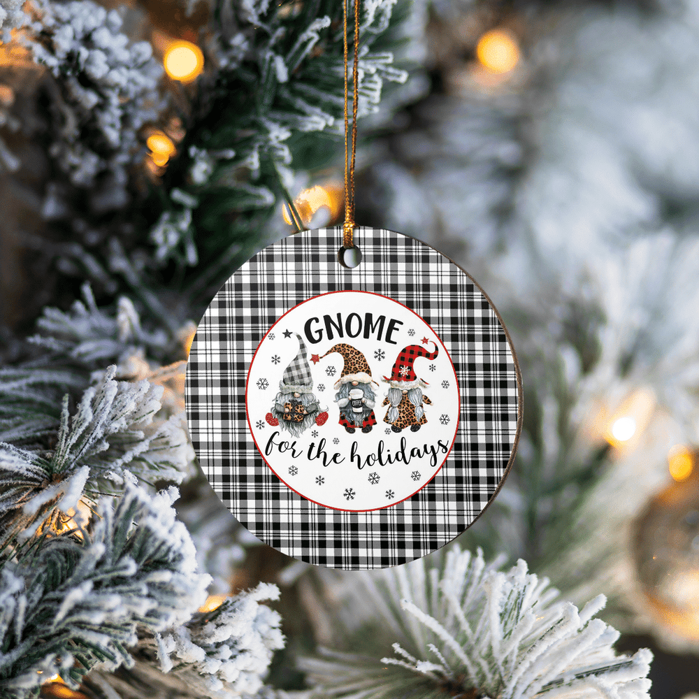 Clan Scott Black & White Modern Tartan Tartan Crest Gnome Round Ceramic Ornament XA13 Scott Black & White Modern Tartan Tartan Christmas   