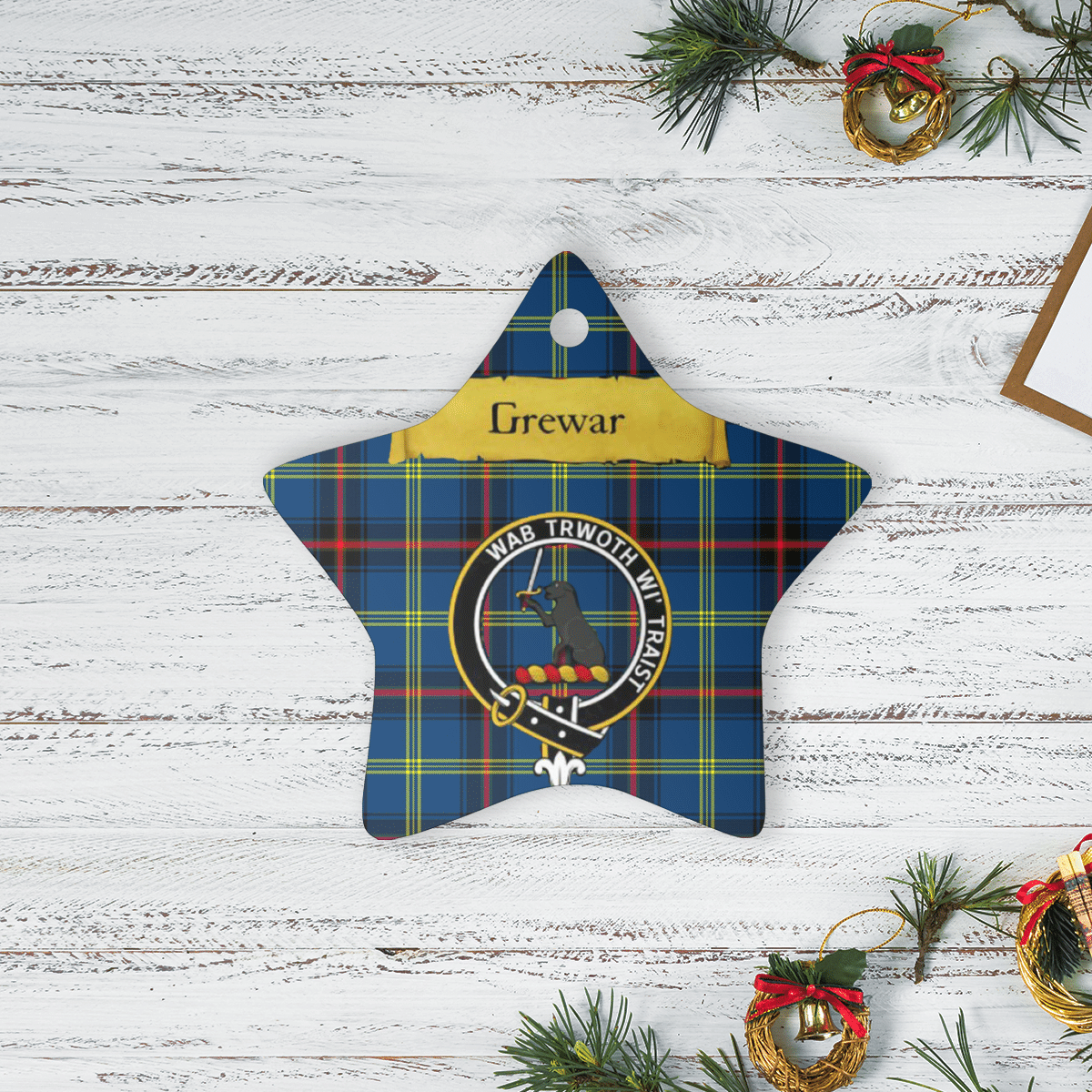 Clan Grewar Tartan Crest Star Ceramic Ornament IP37 Grewar Tartan Tartan Christmas   