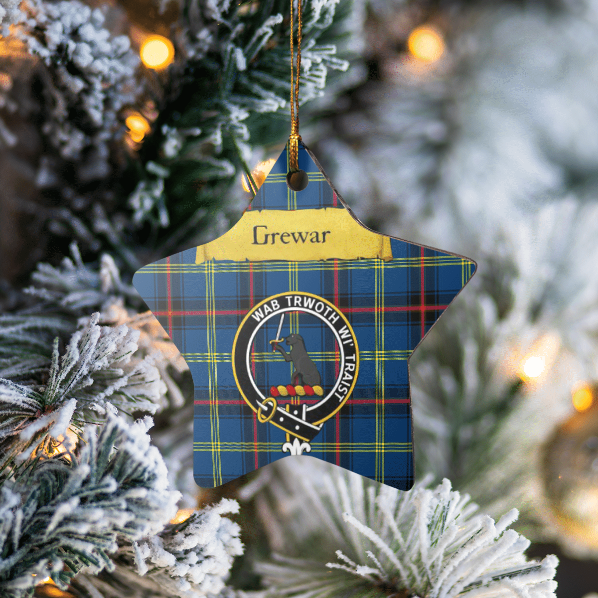 Clan Grewar Tartan Crest Star Ceramic Ornament IP37 Grewar Tartan Tartan Christmas   