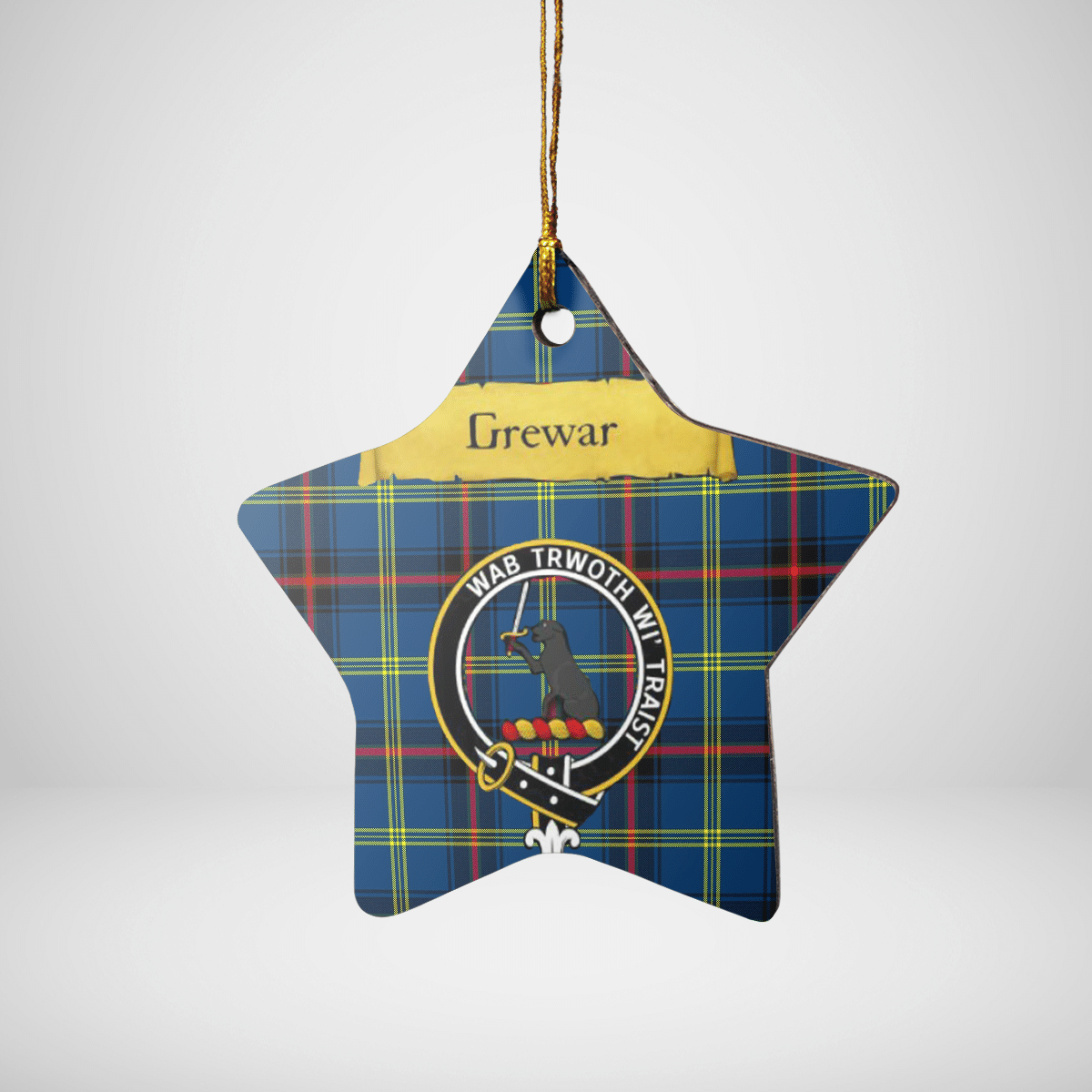 Clan Grewar Tartan Crest Star Ceramic Ornament IP37 Grewar Tartan Tartan Christmas   