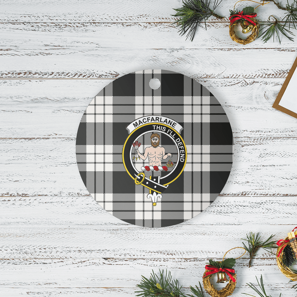 Clan MacFarlane Black & White Ancient Tartan Crest Round Ceramic Ornament ER46 MacFarlane Black & White Ancient Tartan Tartan Christmas   