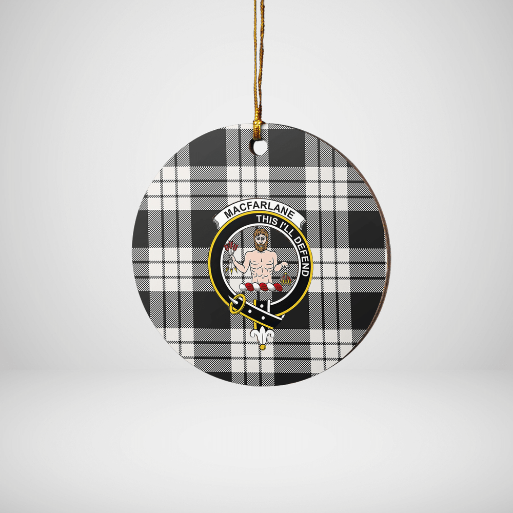 Clan MacFarlane Black & White Ancient Tartan Crest Round Ceramic Ornament ER46 MacFarlane Black & White Ancient Tartan Tartan Christmas   